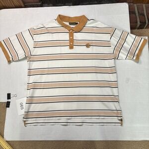 Timberland Polo Shirt Men XL Striped 100% Cotton Cream Orange Casual Streetwear